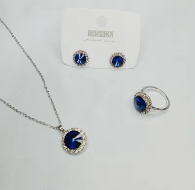 Exclusive Blue Stone Pendant Necklace Set ( 4 Pcs )